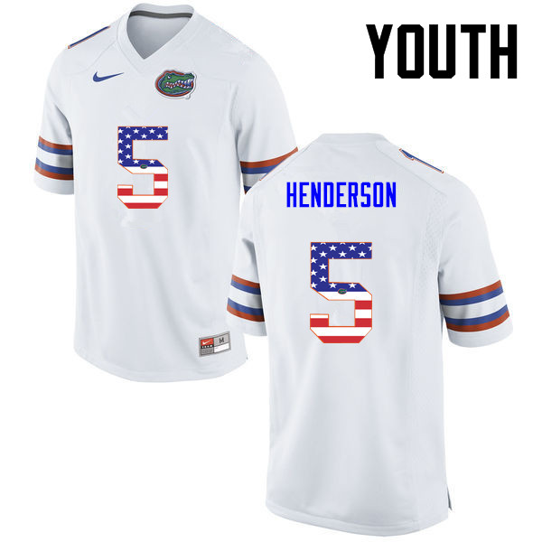 Youth Florida Gators #5 CJ Henderson College Football USA Flag Fashion Jerseys-White